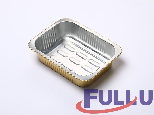福乐佑方FU221F-1400形金色铝箔餐盒密封一次性1400ml铝箔送餐盒