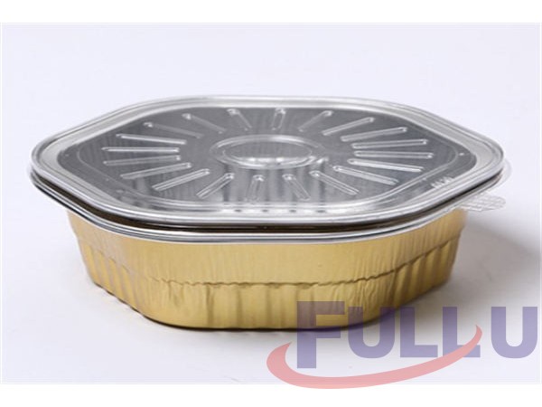 福乐佑FU135Y-350密封金色铝箔餐盒六边形自嗨锅餐盒内胆